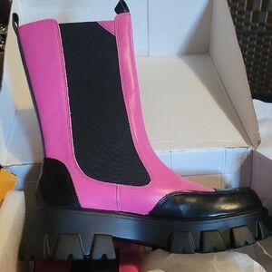 Women's Pink and Black Boots